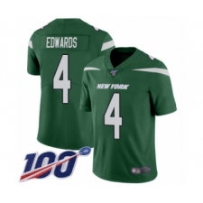 Men's New York Jets #4 Lac Edwards Green Team Color Vapor Untouchable Limited Player 100th Season Football Jersey