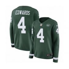 Women's Nike New York Jets #4 Lac Edwards Limited Green Therma Long Sleeve NFL Jersey