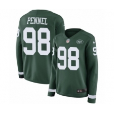Women's Nike New York Jets #98 Mike Pennel Limited Green Therma Long Sleeve NFL Jersey