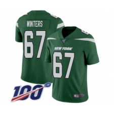 Men's New York Jets #67 Brian Winters Green Team Color Vapor Untouchable Limited Player 100th Season Football Jersey