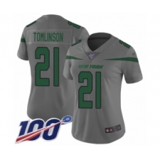 Women's New York Jets #21 LaDainian Tomlinson Limited Gray Inverted Legend 100th Season Football Jersey