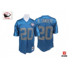 Mitchell And Ness Detroit Lions #20 Barry Sanders Blue With 75 Anniversary Patch Authentic Throwback NFL Jersey