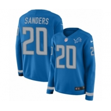 Women's Nike Detroit Lions #20 Barry Sanders Limited Blue Therma Long Sleeve NFL Jersey