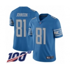 Men's Detroit Lions #81 Calvin Johnson Blue Team Color Vapor Untouchable Limited Player 100th Season Football Jersey