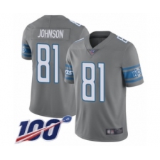 Men's Detroit Lions #81 Calvin Johnson Limited Steel Rush Vapor Untouchable 100th Season Football Jersey