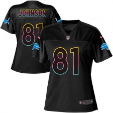 Women's Nike Detroit Lions #81 Calvin Johnson Game Black Fashion NFL Jersey