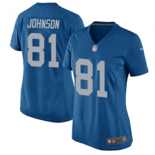 Women's Nike Detroit Lions #81 Calvin Johnson Game Blue Alternate NFL Jersey