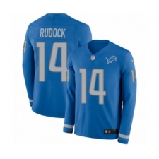 Men's Nike Detroit Lions #14 Jake Rudock Limited Blue Therma Long Sleeve NFL Jersey
