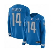 Women's Nike Detroit Lions #14 Jake Rudock Limited Blue Therma Long Sleeve NFL Jersey