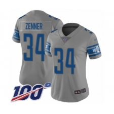 Women's Detroit Lions #34 Zach Zenner Limited Gray Inverted Legend 100th Season Football Jersey