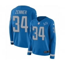 Women's Nike Detroit Lions #34 Zach Zenner Limited Blue Therma Long Sleeve NFL Jersey