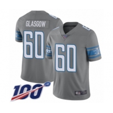 Men's Detroit Lions #60 Graham Glasgow Limited Steel Rush Vapor Untouchable 100th Season Football Jersey