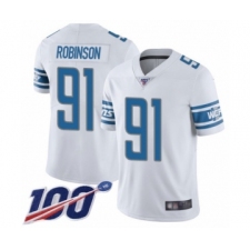 Men's Detroit Lions #91 A'Shawn Robinson White Vapor Untouchable Limited Player 100th Season Football Jersey