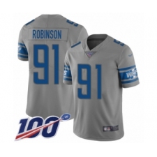 Youth Detroit Lions #91 A'Shawn Robinson Limited Gray Inverted Legend 100th Season Football Jersey