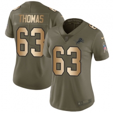 Women's Nike Detroit Lions #63 Brandon Thomas Limited Olive/Gold Salute to Service NFL Jersey