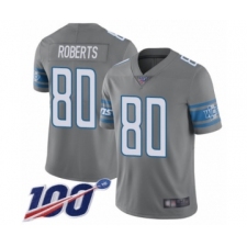 Men's Detroit Lions #80 Michael Roberts Limited Steel Rush Vapor Untouchable 100th Season Football Jersey