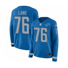Women's Nike Detroit Lions #76 T.J. Lang Limited Blue Therma Long Sleeve NFL Jersey