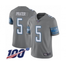 Men's Detroit Lions #5 Matt Prater Limited Steel Rush Vapor Untouchable 100th Season Football Jersey