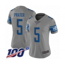 Women's Detroit Lions #5 Matt Prater Limited Gray Inverted Legend 100th Season Football Jersey