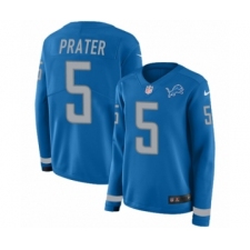 Women's Nike Detroit Lions #5 Matt Prater Limited Blue Therma Long Sleeve NFL Jersey
