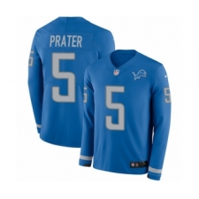 Youth Nike Detroit Lions #5 Matt Prater Limited Blue Therma Long Sleeve NFL Jersey