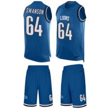 Men's Nike Detroit Lions #64 Travis Swanson Limited Light Blue Tank Top Suit NFL Jersey