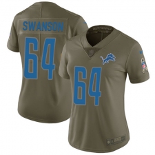Women's Nike Detroit Lions #64 Travis Swanson Limited Olive 2017 Salute to Service NFL Jersey