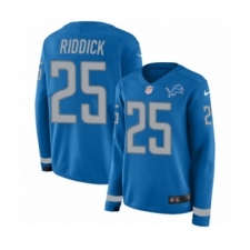 Women's Nike Detroit Lions #25 Theo Riddick Limited Blue Therma Long Sleeve NFL Jersey