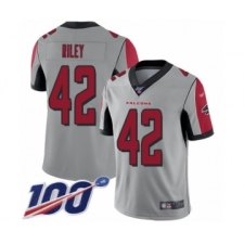 Men's Atlanta Falcons #42 Duke Riley Limited Silver Inverted Legend 100th Season Football Jersey