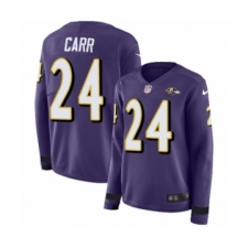 Women's Nike Baltimore Ravens #24 Brandon Carr Limited Purple Therma Long Sleeve NFL Jersey