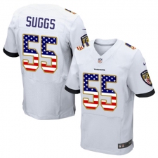 Men's Nike Baltimore Ravens #55 Terrell Suggs Elite White Road USA Flag Fashion NFL Jersey
