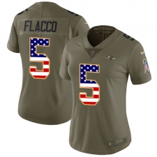 Women's Nike Baltimore Ravens #5 Joe Flacco Limited Olive/USA Flag Salute to Service NFL Jersey