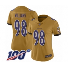 Women's Baltimore Ravens #98 Brandon Williams Limited Gold Inverted Legend 100th Season Football Jersey