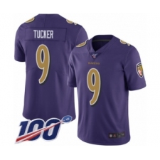 Men's Baltimore Ravens #9 Justin Tucker Limited Purple Rush Vapor Untouchable 100th Season Football Jersey
