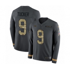 Men's Nike Baltimore Ravens #9 Justin Tucker Limited Black Salute to Service Therma Long Sleeve NFL Jersey