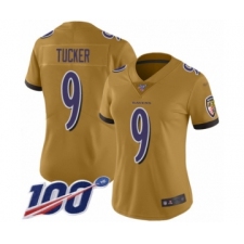 Women's Baltimore Ravens #9 Justin Tucker Limited Gold Inverted Legend 100th Season Football Jersey