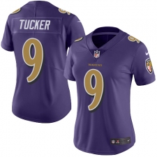 Women's Nike Baltimore Ravens #9 Justin Tucker Limited Purple Rush Vapor Untouchable NFL Jersey