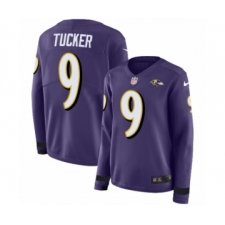 Women's Nike Baltimore Ravens #9 Justin Tucker Limited Purple Therma Long Sleeve NFL Jersey