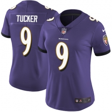 Women's Nike Baltimore Ravens #9 Justin Tucker Purple Team Color Vapor Untouchable Limited Player NFL Jersey