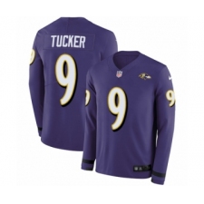 Youth Nike Baltimore Ravens #9 Justin Tucker Limited Purple Therma Long Sleeve NFL Jersey