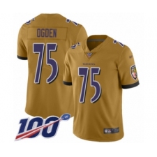 Men's Baltimore Ravens #75 Jonathan Ogden Limited Gold Inverted Legend 100th Season Football Jersey