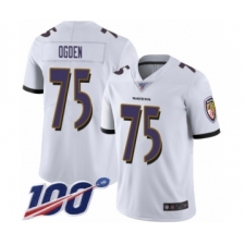 Men's Baltimore Ravens #75 Jonathan Ogden White Vapor Untouchable Limited Player 100th Season Football Jersey