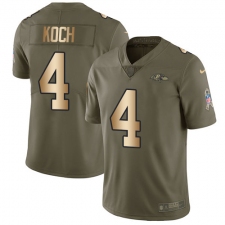 Youth Nike Baltimore Ravens #4 Sam Koch Limited Olive/Gold Salute to Service NFL Jersey