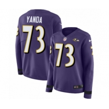 Women's Nike Baltimore Ravens #73 Marshal Yanda Limited Purple Therma Long Sleeve NFL Jersey
