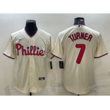 Men's Philadelphia Phillies #7 Trea Turner Cream Cool Base Stitched Baseball Jersey