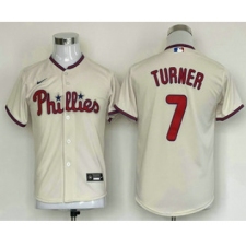 Youth Philadelphia Phillies #7 Trea Turner Cream Stitched MLB Cool Base Nike Jersey