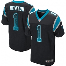 Men's Nike Carolina Panthers #1 Cam Newton Elite Black Home Drift Fashion NFL Jersey