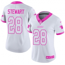 Women's Nike Carolina Panthers #28 Jonathan Stewart Limited White/Pink Rush Fashion NFL Jersey