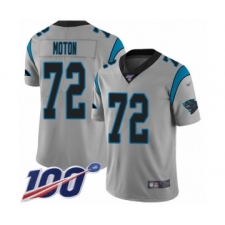 Men's Carolina Panthers #72 Taylor Moton Silver Inverted Legend Limited 100th Season Football Jersey