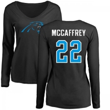 NFL Women's Nike Carolina Panthers #22 Christian McCaffrey Black Name & Number Logo Slim Fit Long Sleeve T-Shirt